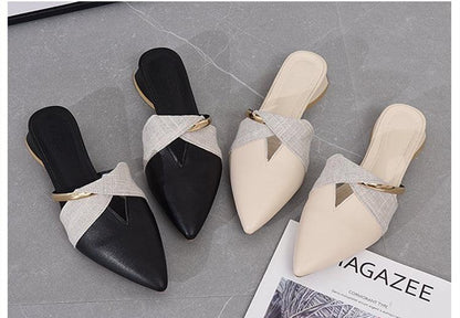 Stevvex pointed-toe slip-on slippers, set of 4 in black and beige, cross-strap, low heel on Tampa Home & Garden Store