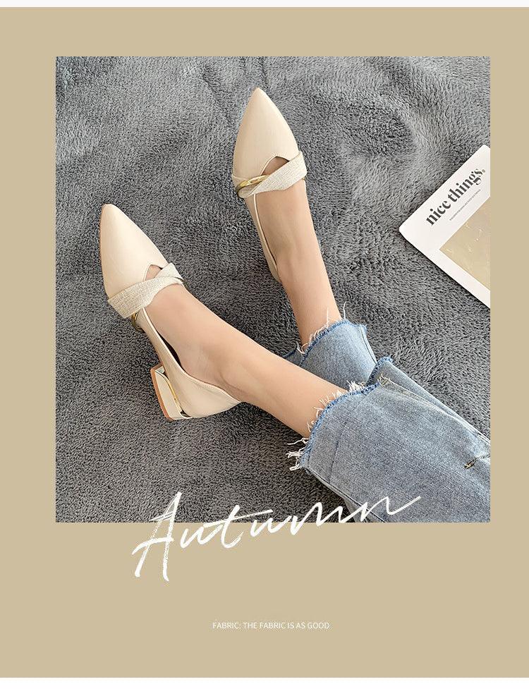 Stevvex beige pointed-toe backless low-heel slippers with cross strap, slip-on loafers on Tampa Home & Garden Store
