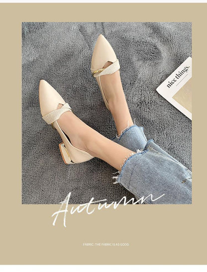 Stevvex beige pointed-toe backless low-heel slippers with cross strap, slip-on loafers on Tampa Home & Garden Store