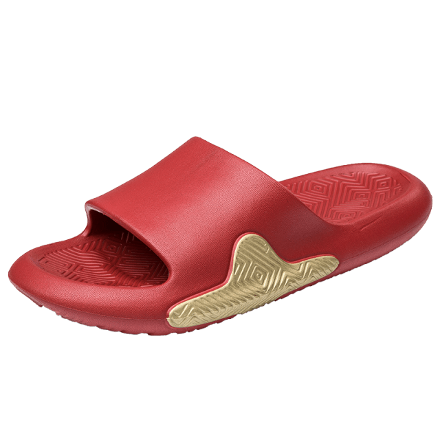 Red men's slide sandal with wide strap and EVA foam sole, anti-slip outsole on Tampa Home & Garden Store