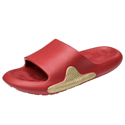Red men's slide sandal with wide strap and EVA foam sole, anti-slip outsole on Tampa Home & Garden Store