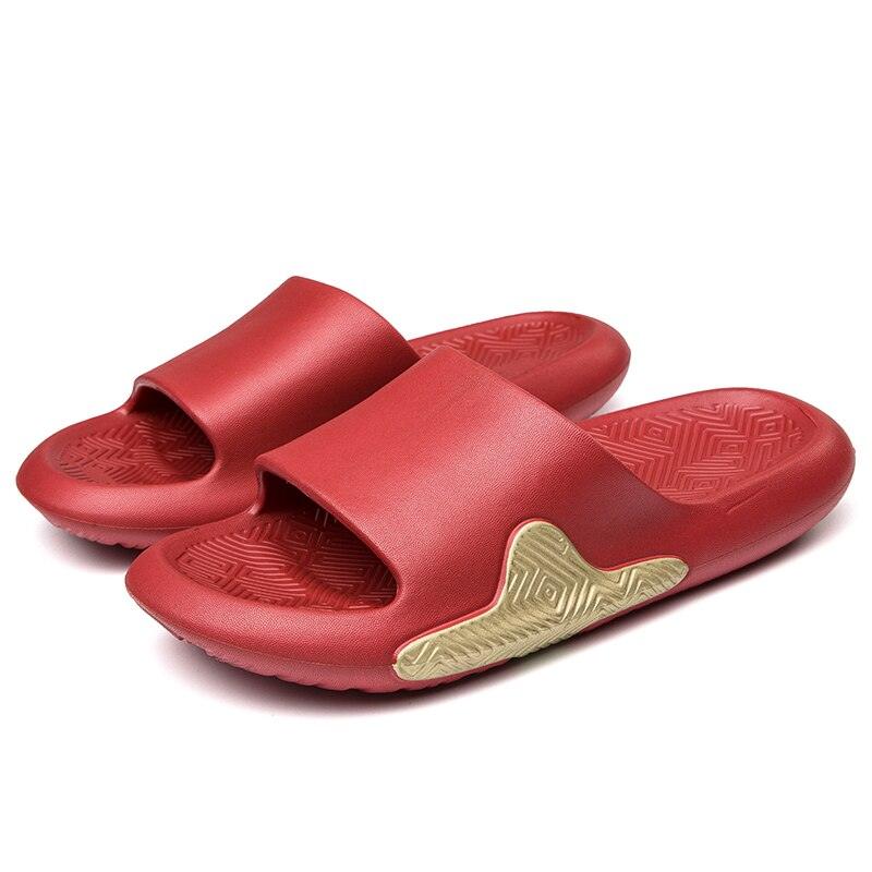 Stevvex red slide slippers with EVA foam, non-slip sole and gold side accent on Tampa Home & Garden Store