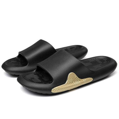 Stevvex men's black EVA slides with gold side accent and anti-slip sole on Tampa Home & Garden Store
