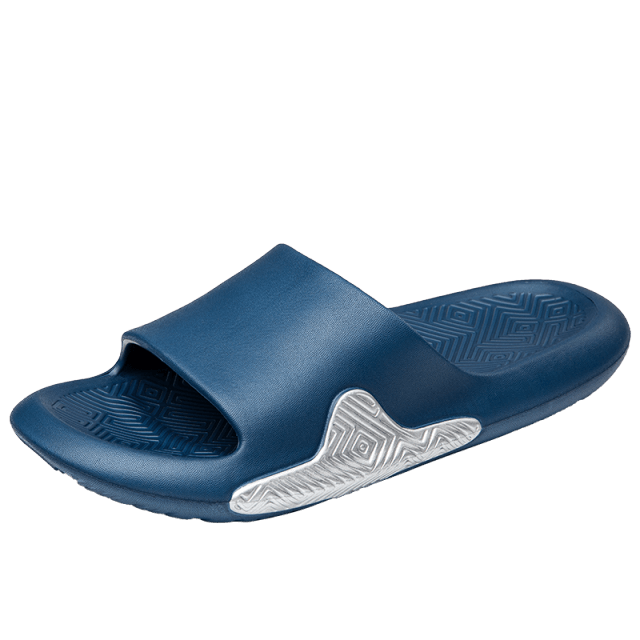 Blue men's slide slipper with strap, lightweight EVA sole and textured anti-slip footbed on Tampa Home & Garden Store