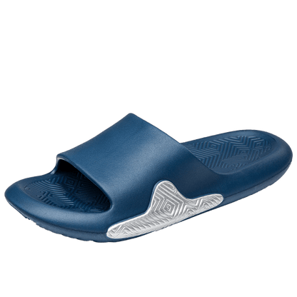 Blue men's slide slipper with strap, lightweight EVA sole and textured anti-slip footbed on Tampa Home & Garden Store