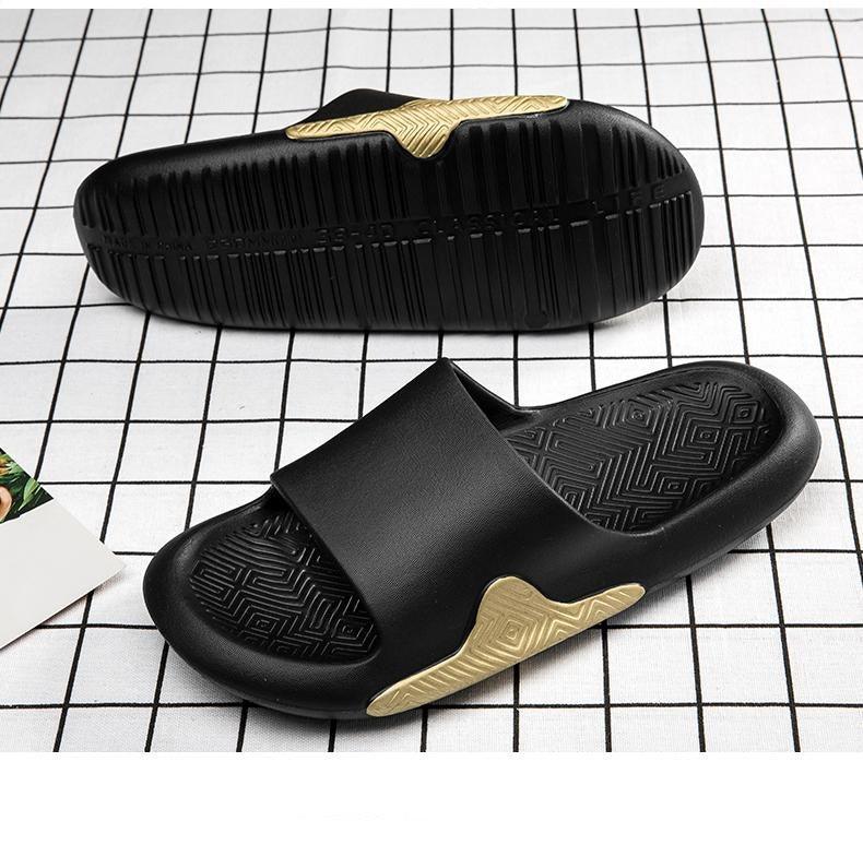 Stevvex black men's slide slippers with gold sole accent, lightweight anti-slip EVA foam on Tampa Home & Garden Store