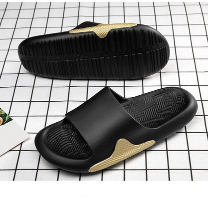 Stevvex black men's slide slippers with gold sole accent, lightweight anti-slip EVA foam on Tampa Home & Garden Store