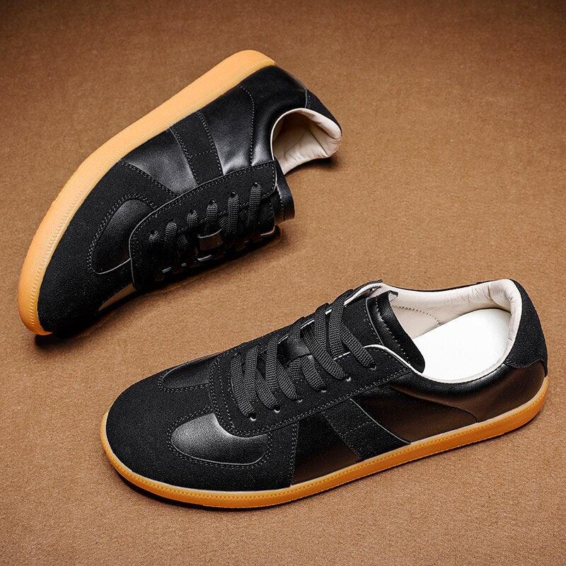 Stevvex men's sneakers black suede leather upper gum sole pair on Tampa Home & Garden Store