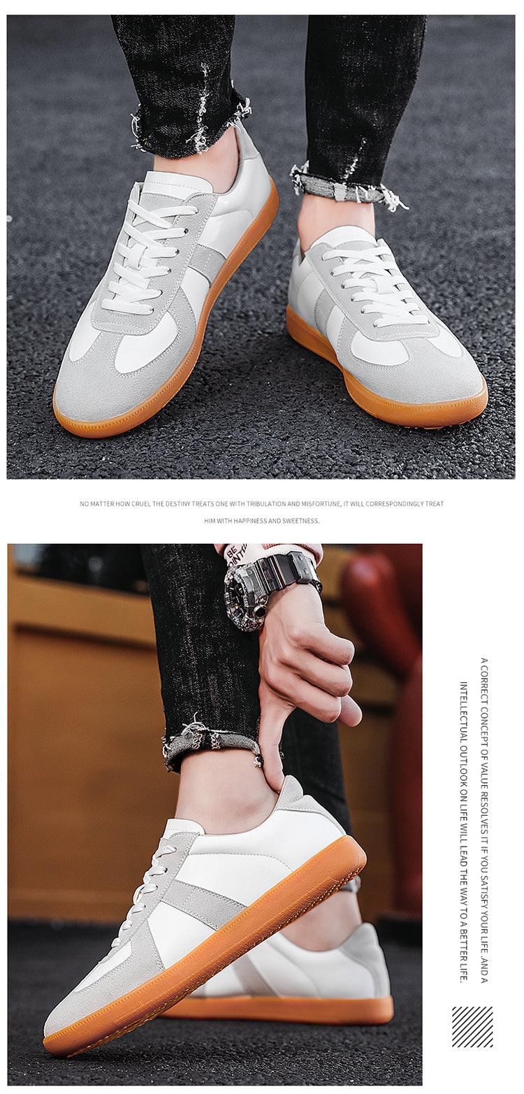 Stevvex men's sneakers white gray upper with orange gum sole lace-up casual walking footwear on Tampa Home & Garden Store
