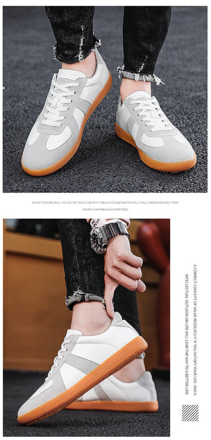 Stevvex men's sneakers white gray upper with orange gum sole lace-up casual walking footwear on Tampa Home & Garden Store