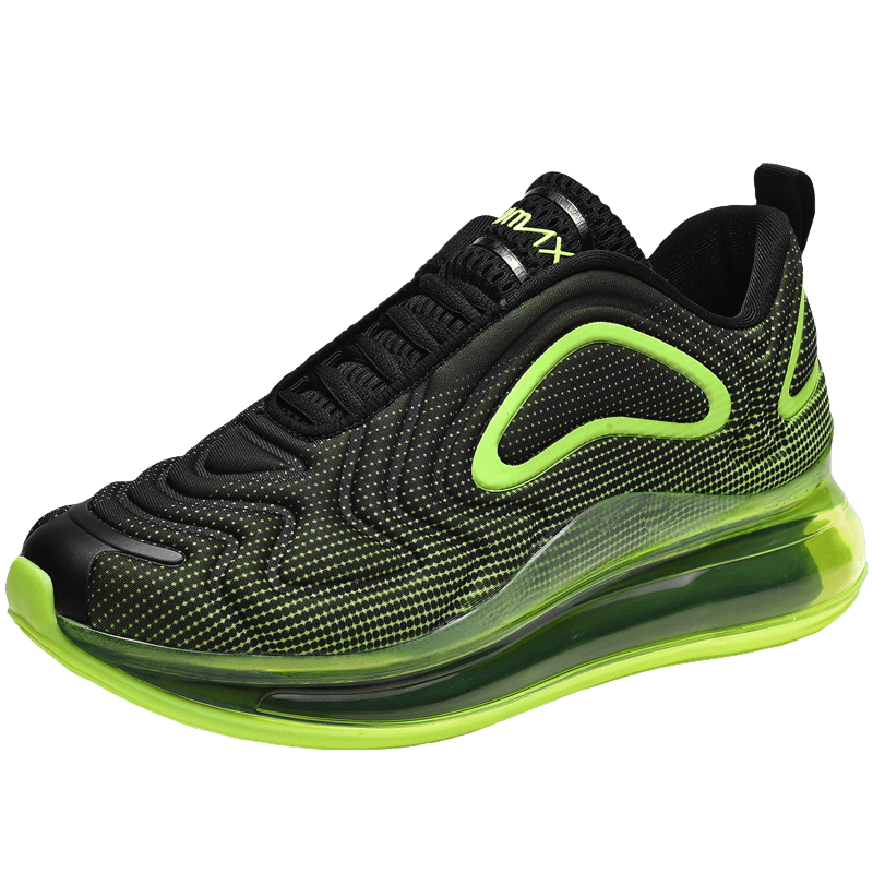 Stevvex men's running sneakers breathable black mesh with neon lime air-cushion outsole on Tampa Home & Garden Store