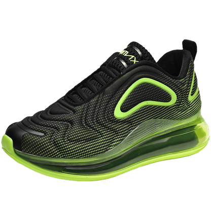 Stevvex men's running sneakers breathable black mesh with neon lime air-cushion outsole on Tampa Home & Garden Store