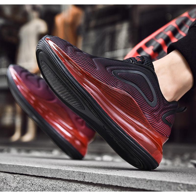 Stevvex Elegant Mens Running Sneakers, black/red mesh with glossy red sole, athletic shoes on Tampa Home & Garden Store