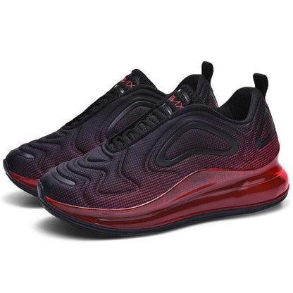 Elegant Mens Running Sport Air Cushion Sneakers pair Stevvex breathable black mesh with red sole on Tampa Home & Garden Store