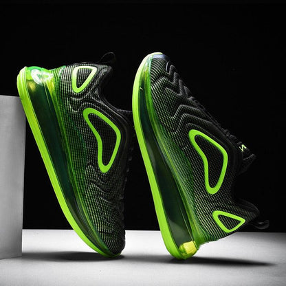 Stevvex athletic sneakers pair with breathable black mesh and neon-green air cushion soles on Tampa Home & Garden Store