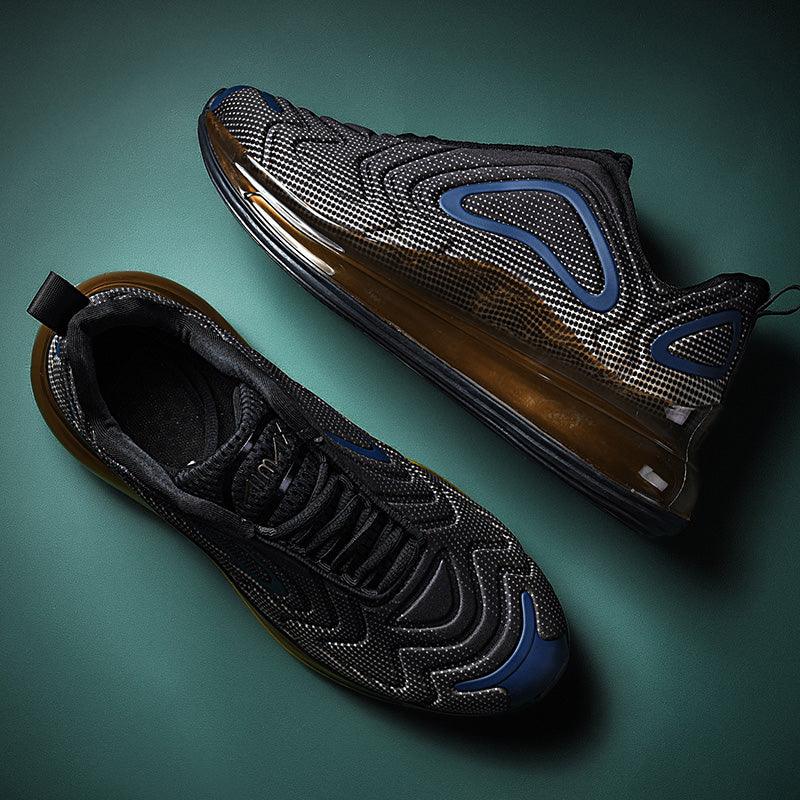 Stevvex athletic sneakers pair with breathable black mesh, blue accents, air cushion midsole on Tampa Home & Garden Store