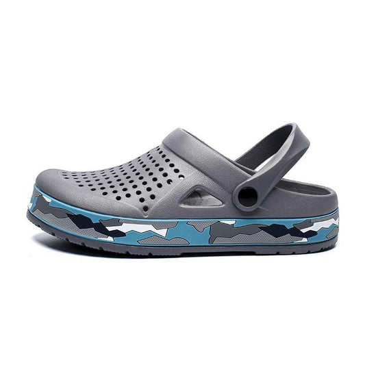 Stevvex men's black garden clogs with perforated upper and blue camo sole on Tampa Home & Garden Store