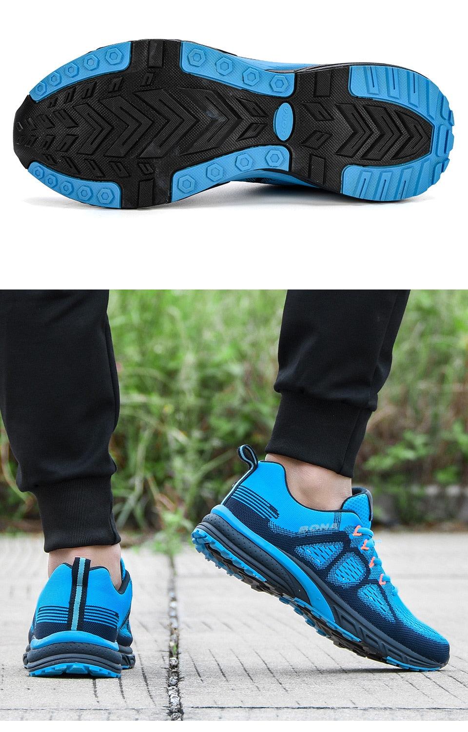 Mens athletic shoes Stevvex blue mesh sneakers, lightweight breathable running footwear with non-slip outsole on Tampa Home & Garden Store
