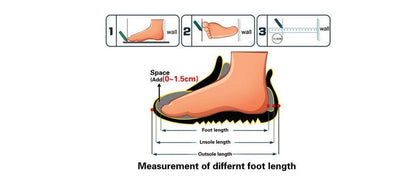 Stevvex athletic shoes infographic showing a foot in sneaker with 0–1.5cm clearance for fit on Tampa Home & Garden Store