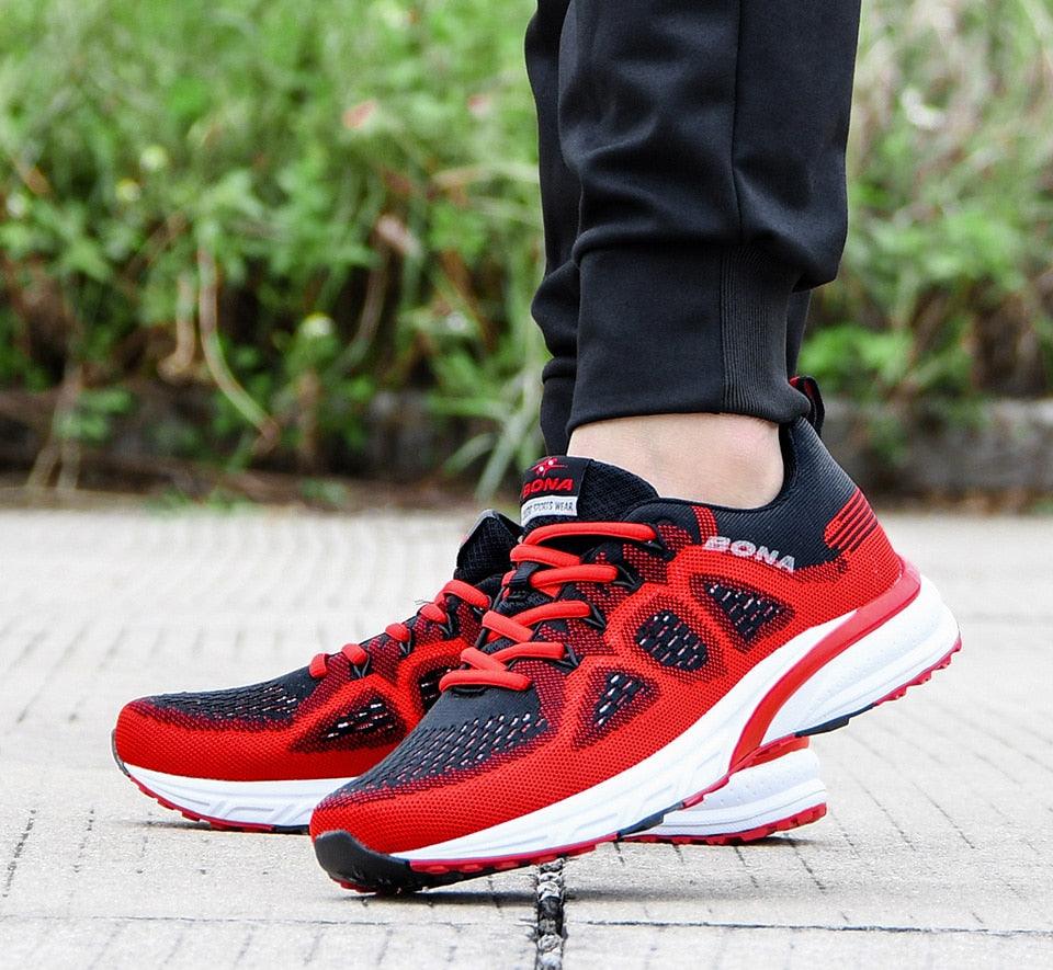 Elegant Mens Sneakers Stevvex red/black mesh running shoes breathable lightweight non-slip sole on Tampa Home & Garden Store