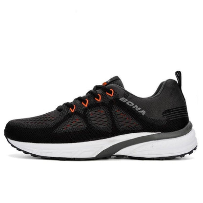 Stevvex men's black mesh athletic sneakers with orange accents, breathable running shoes on Tampa Home & Garden Store