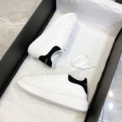 Stevvex white leather sneakers with black heel patch and platform sole, men's casual trainers on Tampa Home & Garden Store
