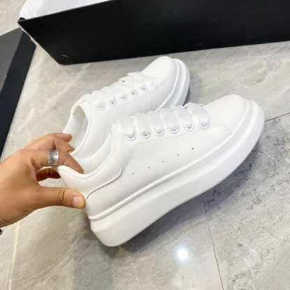 Stevvex men's white leather platform sneakers with chunky sole and lace-up design on Tampa Home & Garden Store