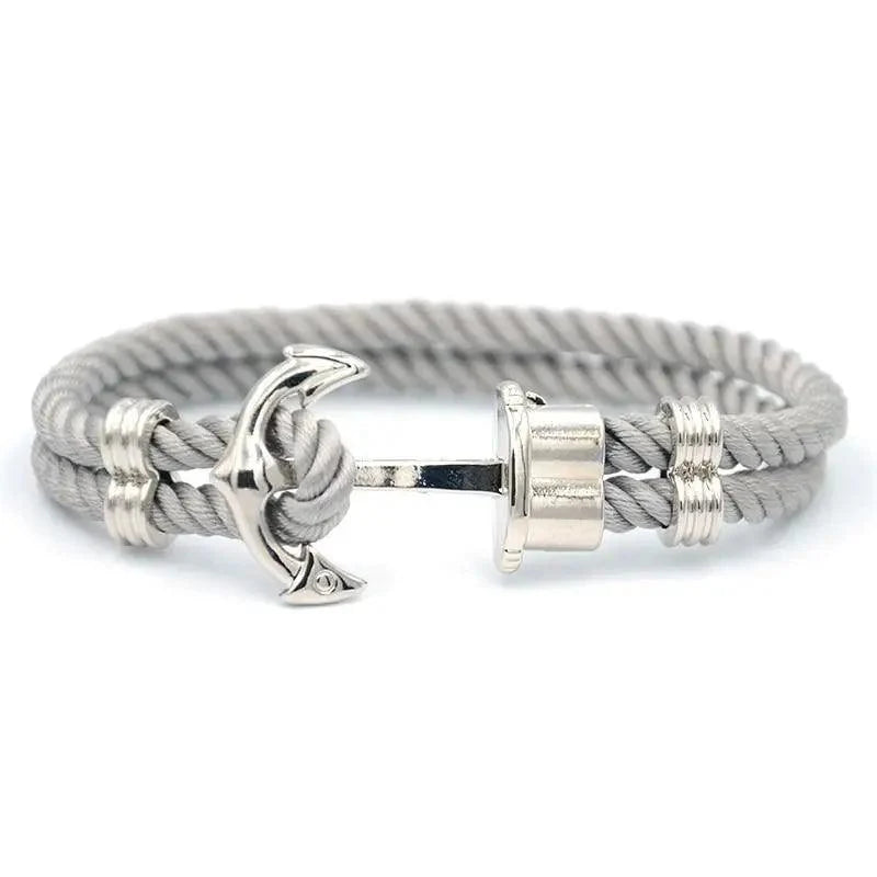 Anchor bracelet for men by Stevvex, gray nylon cord with stainless steel anchor and barrel clasp on Tampa Home & Garden Store
