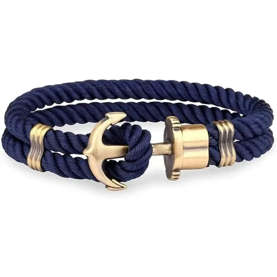 Anchor bracelet in navy blue nylon rope with gold-tone anchor and clasp by Stevvex for men on Tampa Home & Garden Store