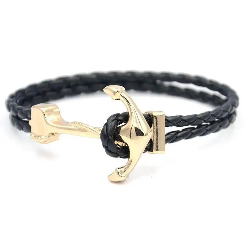 Stevvex men's anchor bracelet, navy blue braided nylon with gold-tone anchor charm on Tampa Home & Garden Store