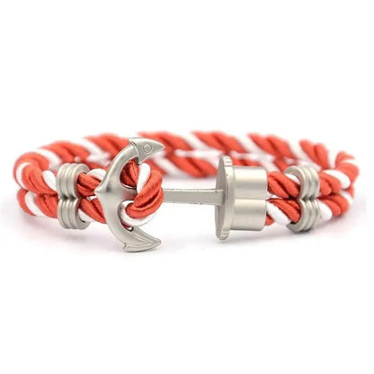 Stevvex anchor bracelet in orange and white nylon with silver anchor clasp on Tampa Home & Garden Store