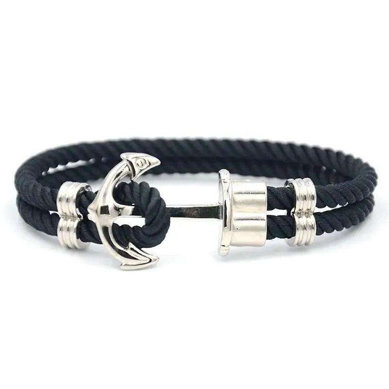 Men's navy blue nylon anchor bracelet with stainless steel anchor and slider clasp by Stevvex on Tampa Home & Garden Store