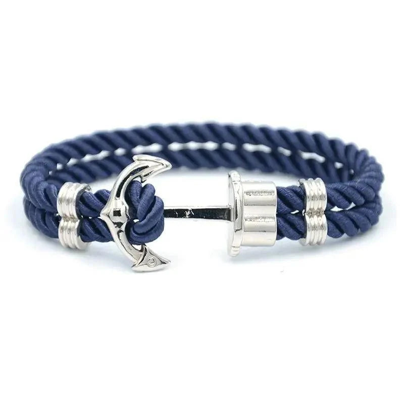 Men's navy blue twisted nylon anchor bracelet with stainless steel anchor Stevvex on Tampa Home & Garden Store
