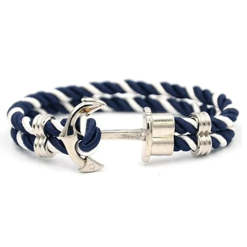Men's navy blue nylon anchor bracelet with stainless steel anchor and barrel clasp Stevvex on Tampa Home & Garden Store