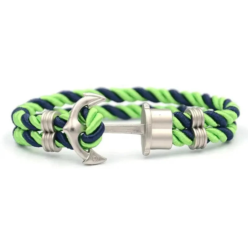 Elegant modern stainless anchor bracelet in navy blue lime green nylon with anchor clasp Stevvex on Tampa Home & Garden Store