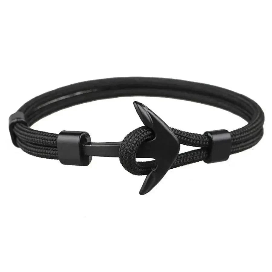 Anchor bracelet for men Stevvex, black nylon cord with stainless steel anchor, double-wrap on Tampa Home & Garden Store