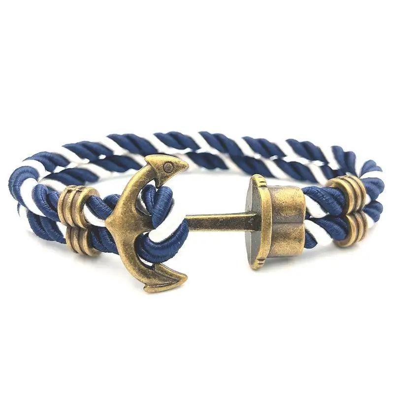 Anchor bracelet Stevvex navy nylon with brass anchor on Tampa Home & Garden Store
