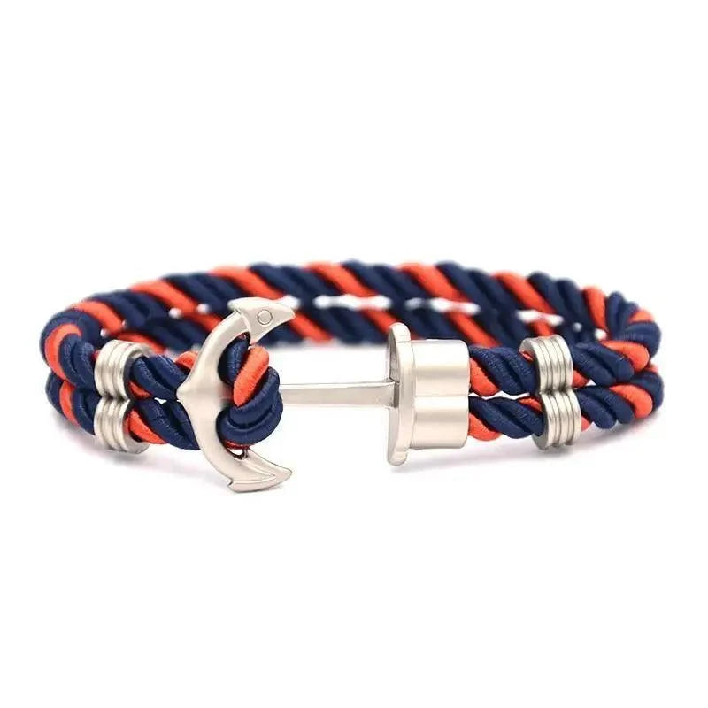 Stevvex men's anchor bracelet in navy blue and orange nylon with stainless steel anchor on Tampa Home & Garden Store