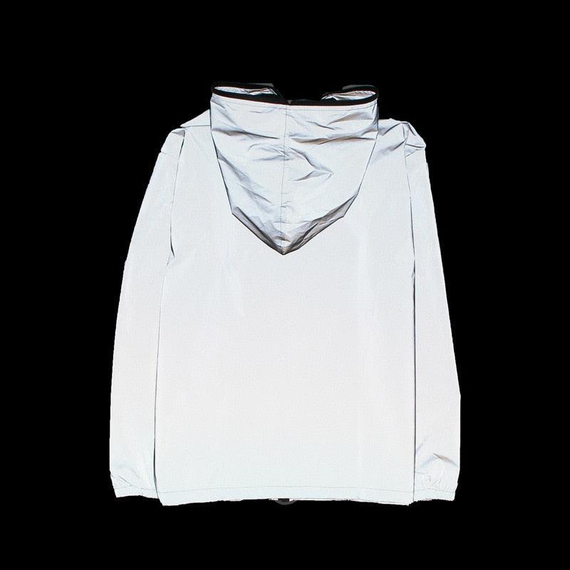 Stevvex reflective hooded windbreaker jacket, light gray packable men's coat on Tampa Home & Garden Store