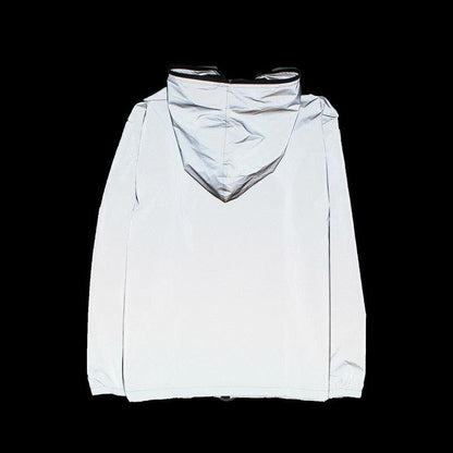 Stevvex reflective hooded windbreaker jacket, light gray packable men's coat on Tampa Home & Garden Store