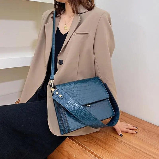 Shoulder bag Stevvex ST93152RST blue crocodile-embossed PU leather with adjustable strap on Tampa Home & Garden Store