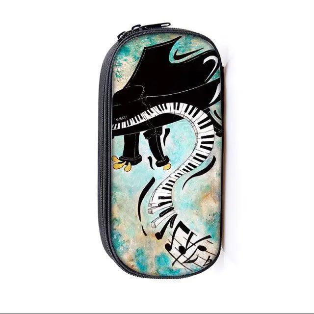 Pencil case with music note piano graphic in black and white, zipper closure on Tampa Home & Garden Store
