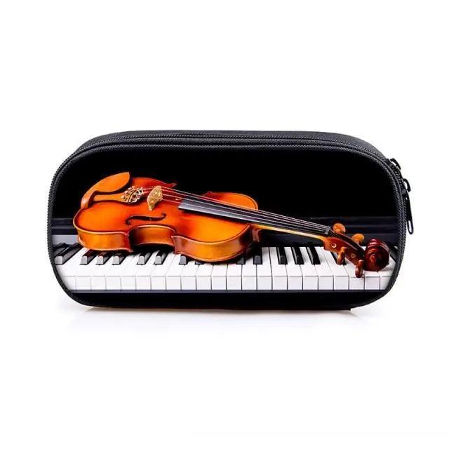 Music note piano pen case Stevvex black zipper pencil bag with violin on keyboard design on Tampa Home & Garden Store