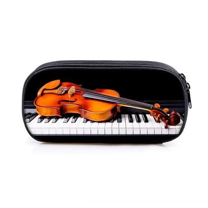 Music note piano pen case Stevvex black zipper pencil bag with violin on keyboard design on Tampa Home & Garden Store