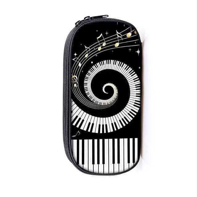 Pencil case Stevvex black-white piano keyboard with spiral music notes design for school on Tampa Home & Garden Store