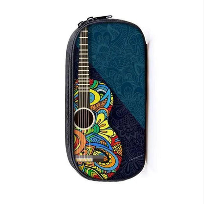 Guitar pencil case by Stevvex featuring vibrant floral guitar artwork and zipper closure on Tampa Home & Garden Store