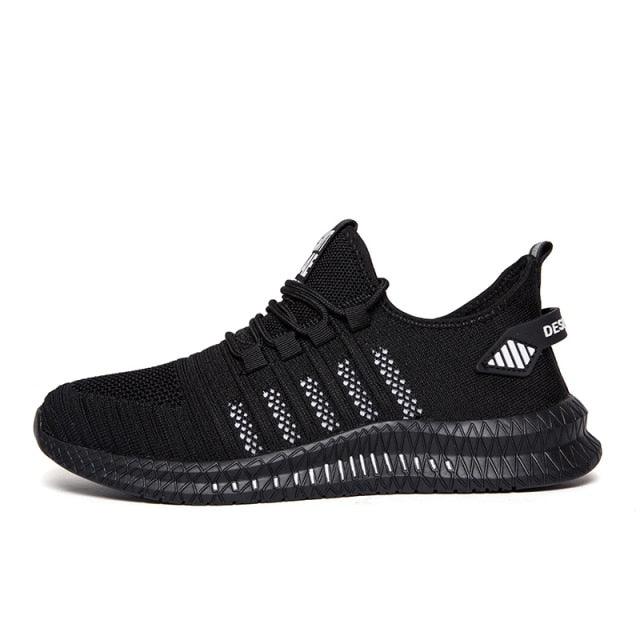 Stevvex Mens Sneakers black knit upper, breathable lightweight, non-slip sole on Tampa Home & Garden Store