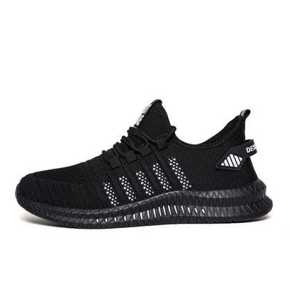 Stevvex Mens Sneakers black knit upper, breathable lightweight, non-slip sole on Tampa Home & Garden Store