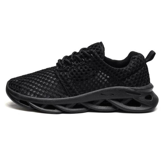 Sneakers Stevvex black breathable men's running knit mesh with lattice sole on Tampa Home & Garden Store
