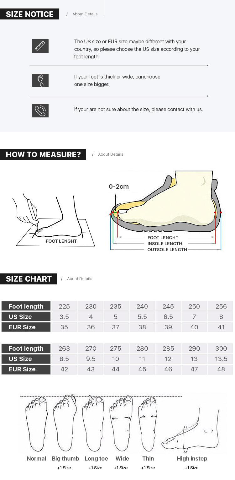 Stevvex men's lightweight breathable sneakers with size chart and measurement diagrams on Tampa Home & Garden Store